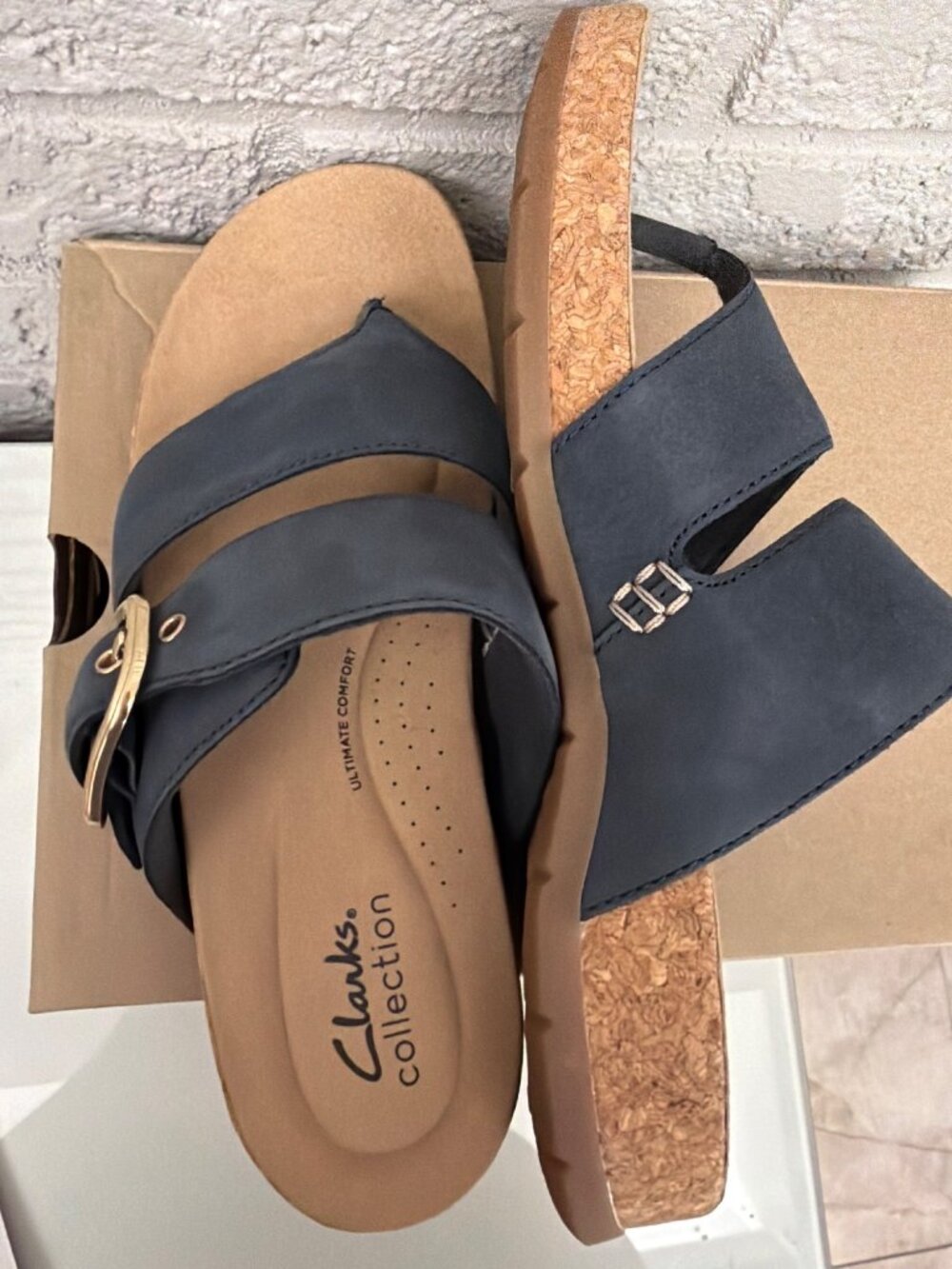 Clarks Raleigh Park Navy Nubuck Leather Women's Sandals Size 8M - Picture 8 of 10